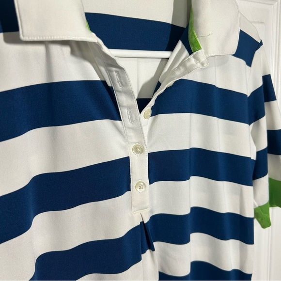 Nike Women's Size Medium Blue White Striped Short Sleeve Dri-Fit Golf Polo - Picture 3 of 12